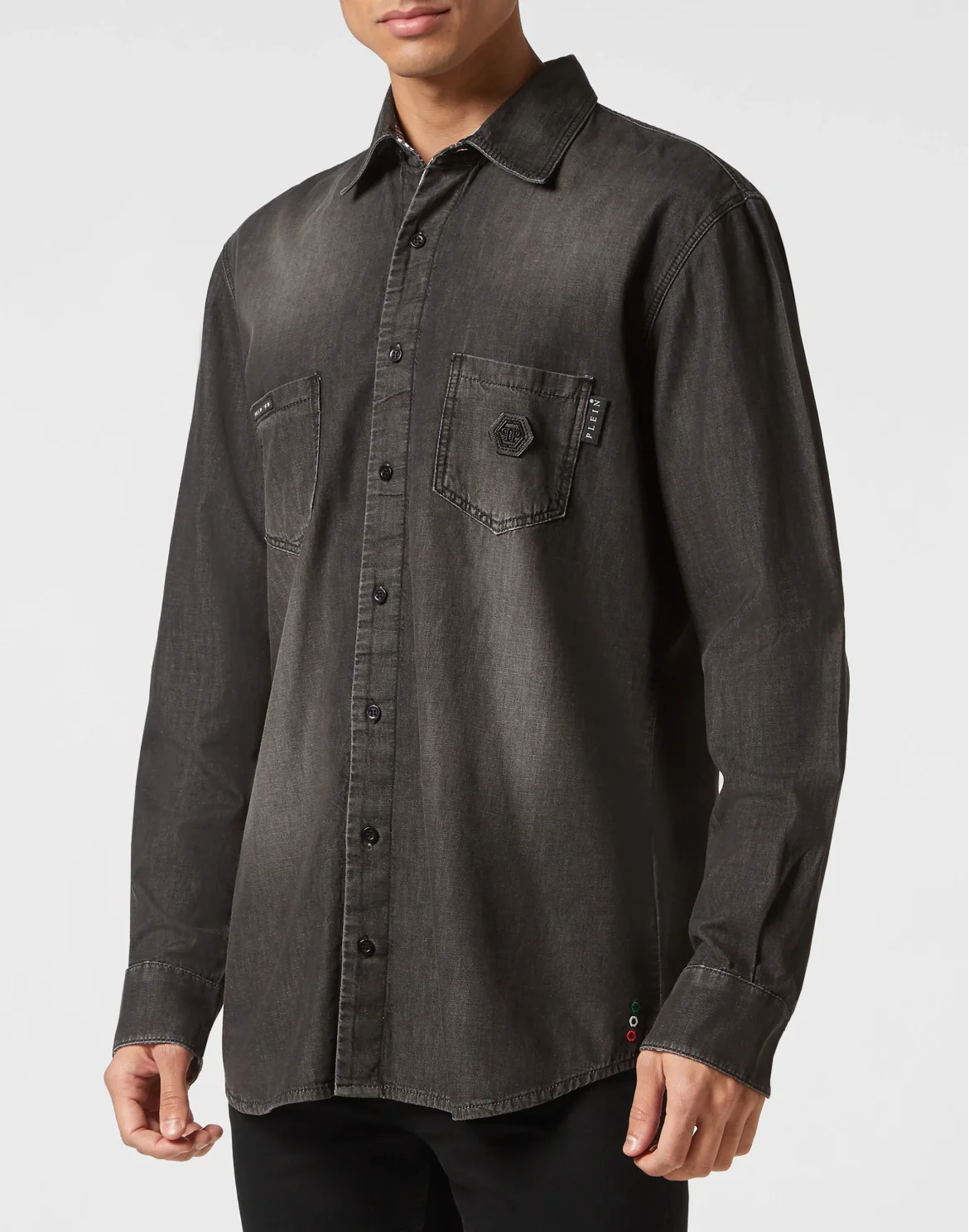 Denim Shirt LS Paisley Strass, цвет: Черный