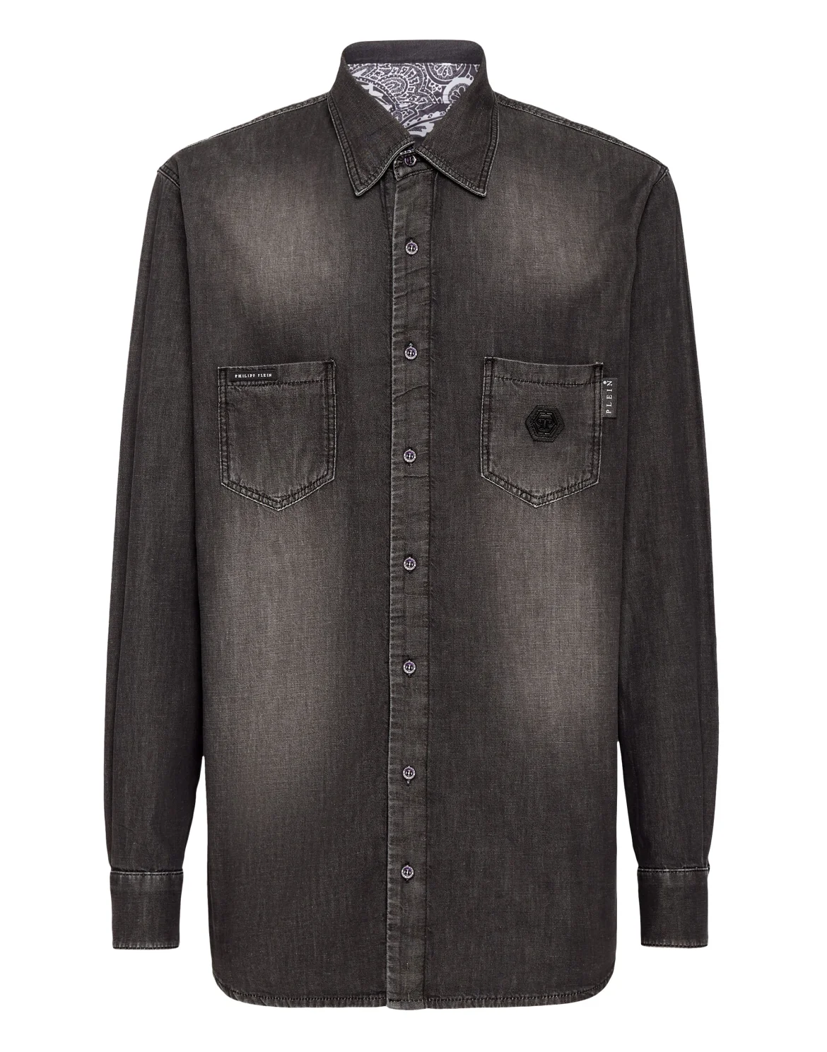 Denim Shirt LS Paisley Strass, цвет: Черный
