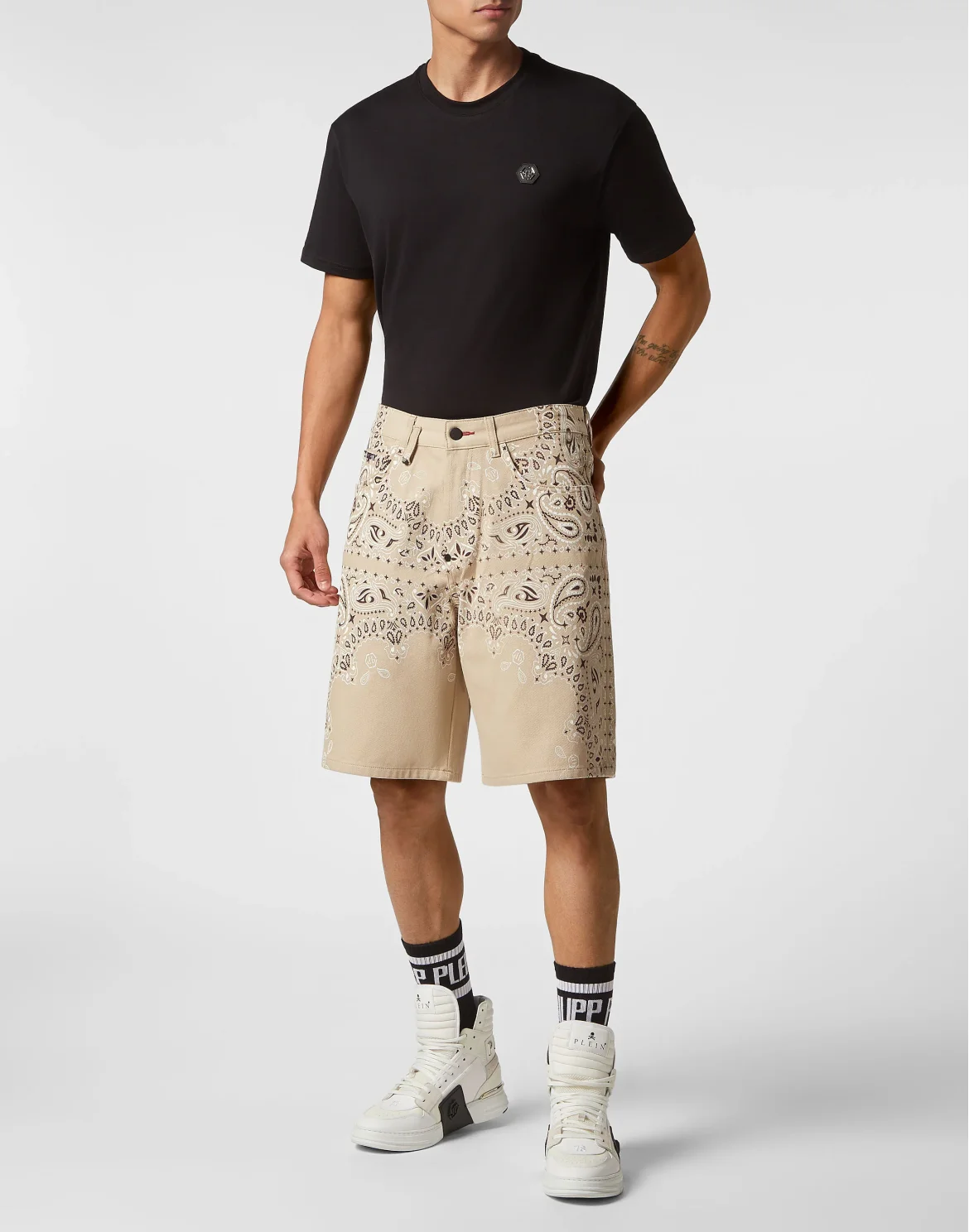 Denim Shorts Paisley Bandana, цвет: Бежевый