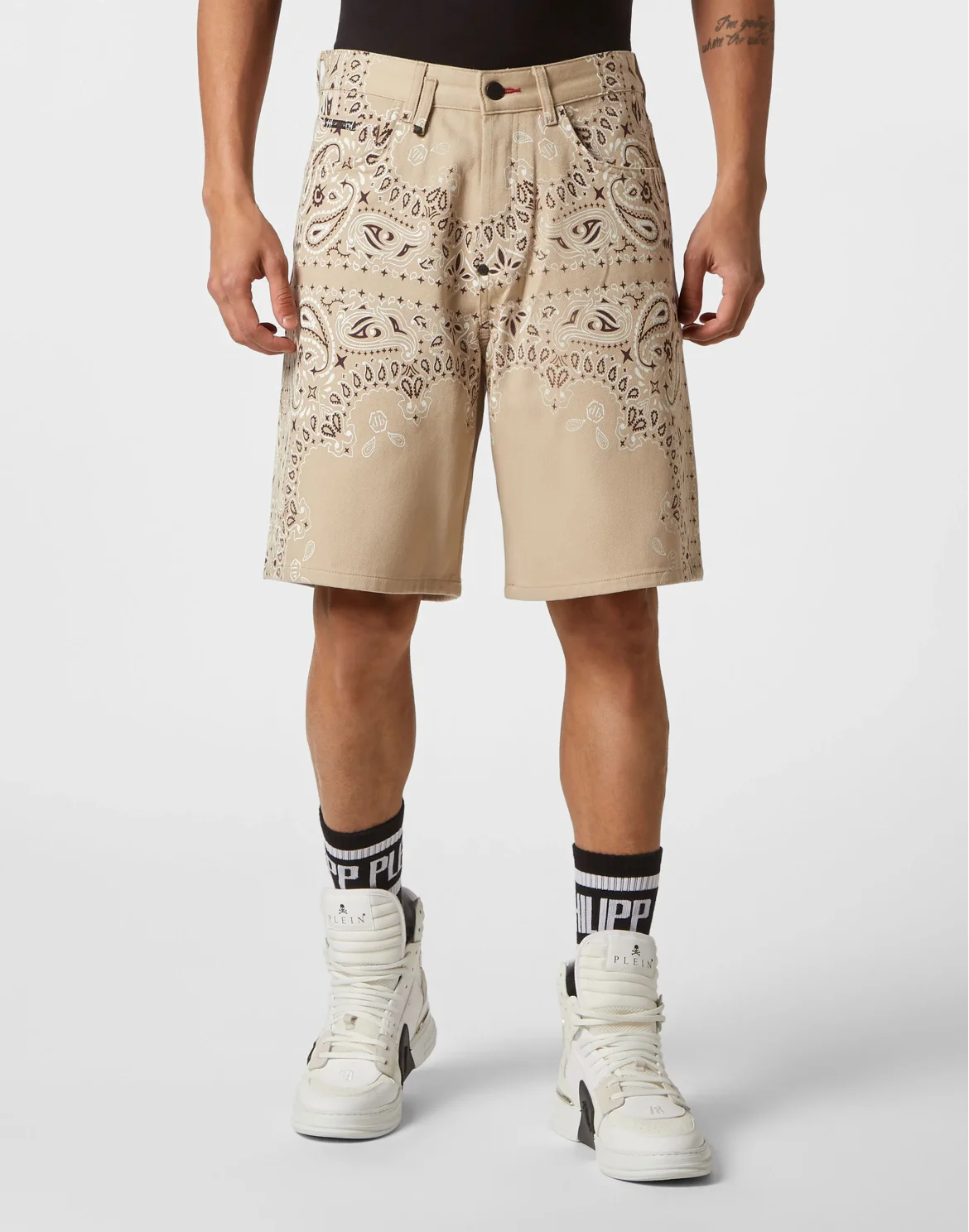 Denim Shorts Paisley Bandana, цвет: Бежевый