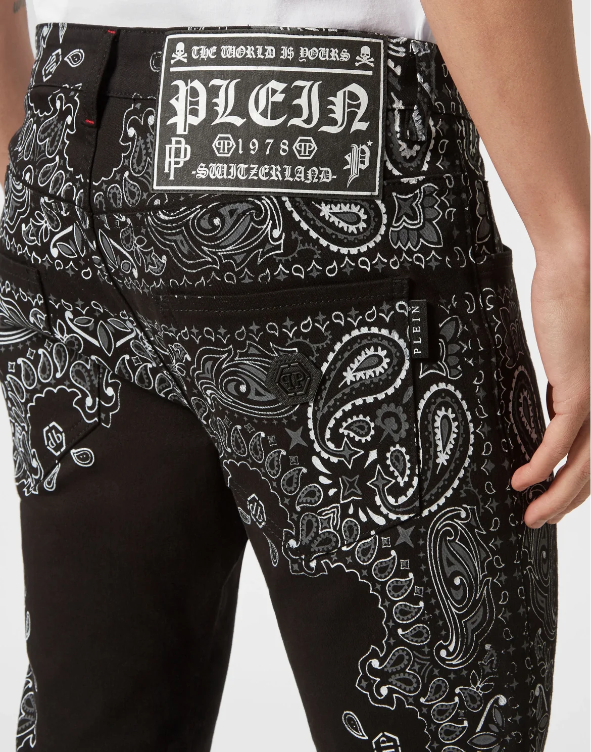 Denim Trousers Skinny Fit Paisley Bandana, цвет: Черный