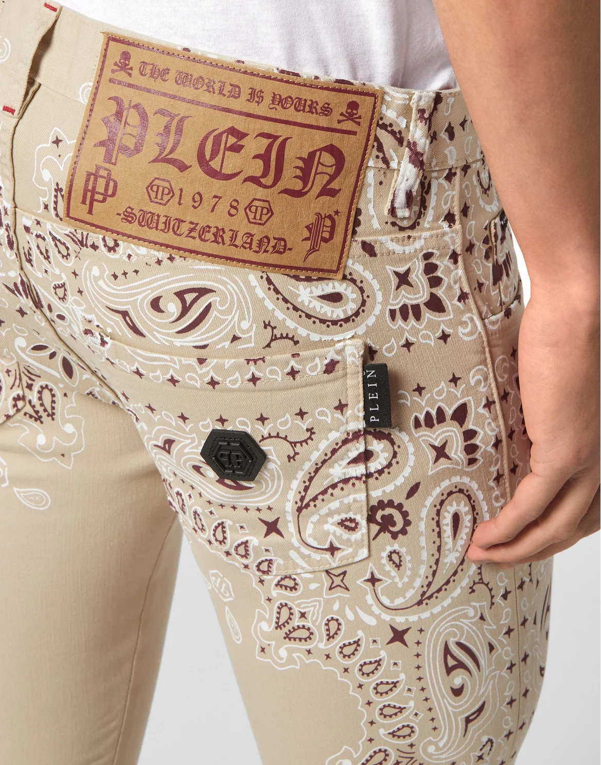 Denim Trousers Skinny Fit Paisley Bandana, цвет: Бежевый