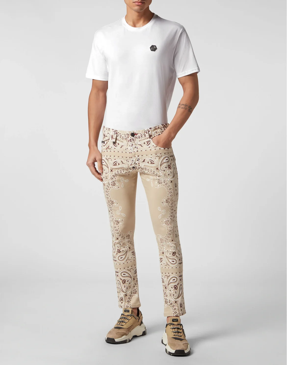 Denim Trousers Skinny Fit Paisley Bandana, цвет: Бежевый