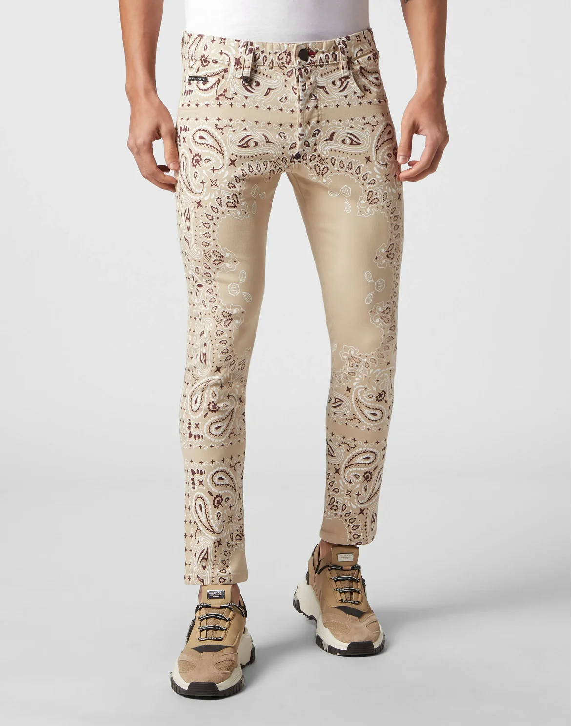 Denim Trousers Skinny Fit Paisley Bandana, цвет: Бежевый
