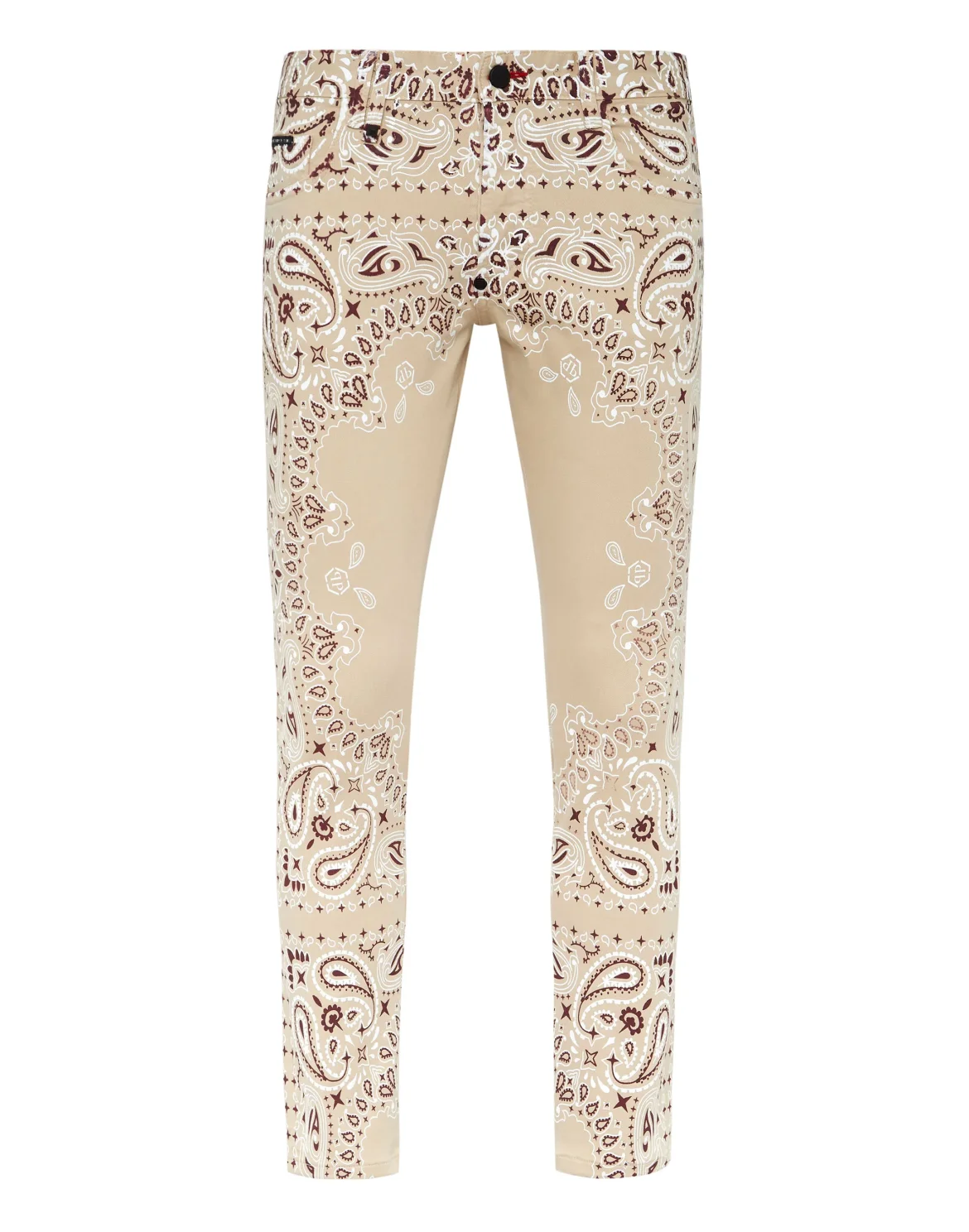 Denim Trousers Skinny Fit Paisley Bandana, цвет: Бежевый