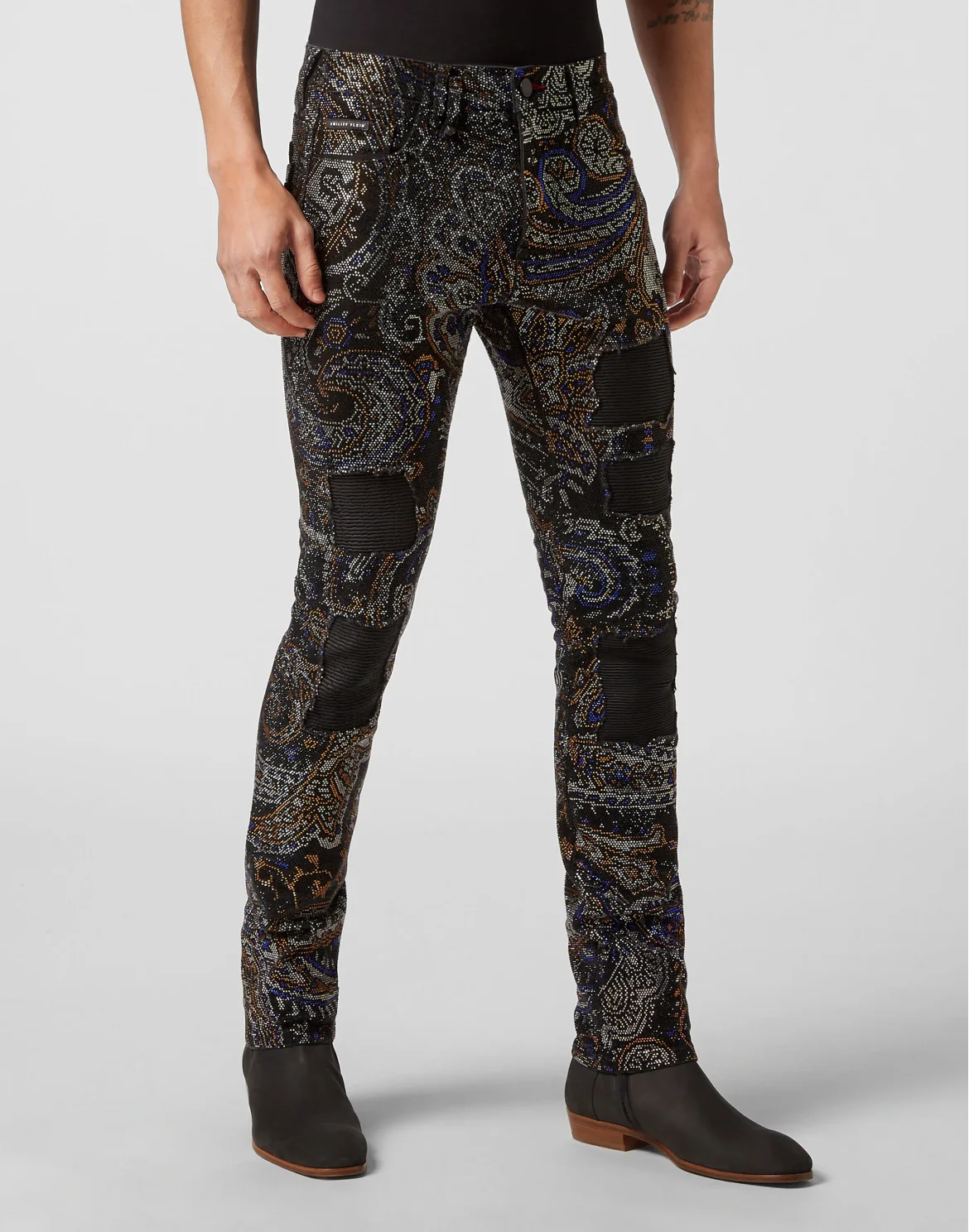 Denim Trousers Super Straight Cut Fit Paisley Stones, цвет: Черный