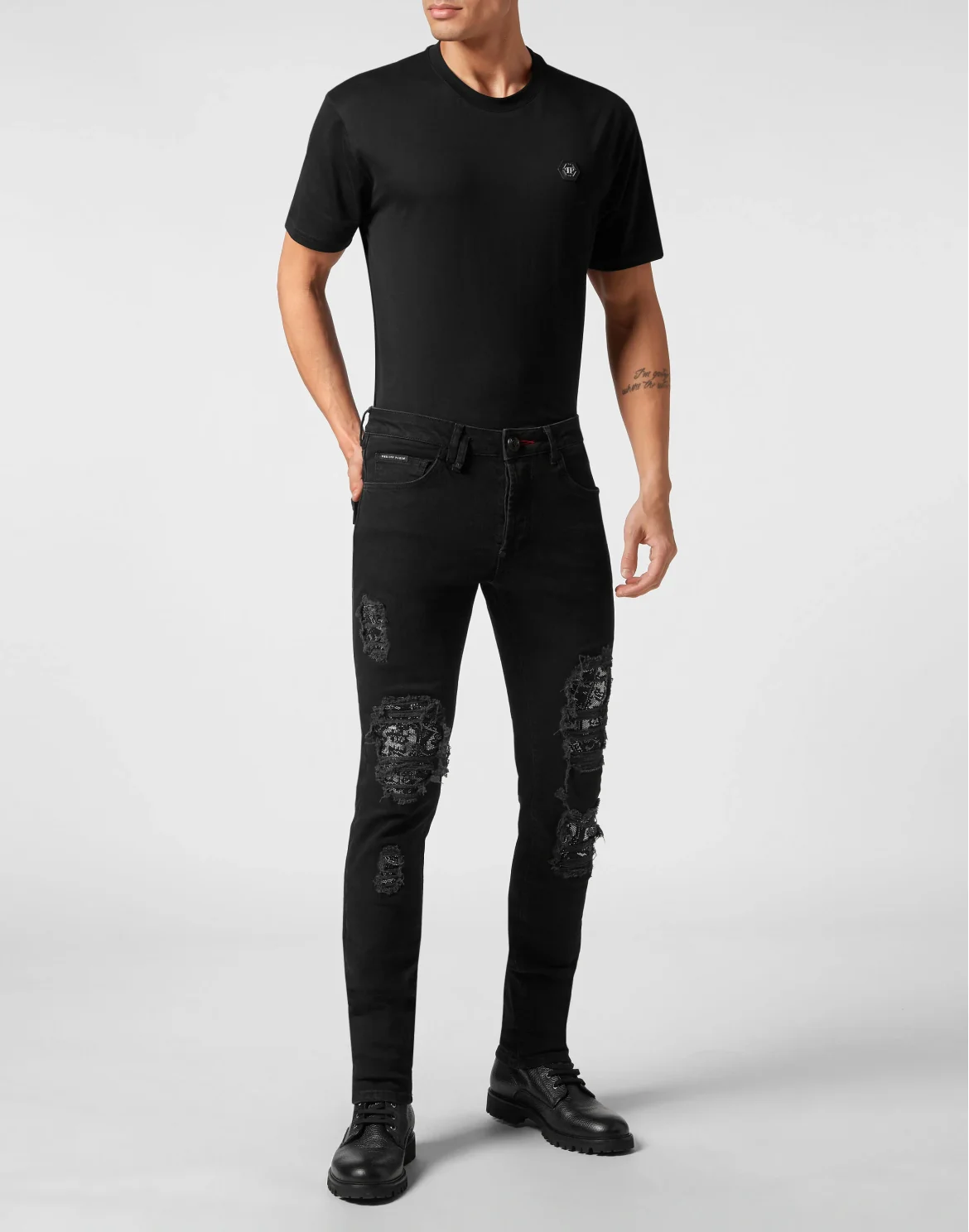 Denim Trousers Super Straight Cut Fit Paisley, цвет: Черный