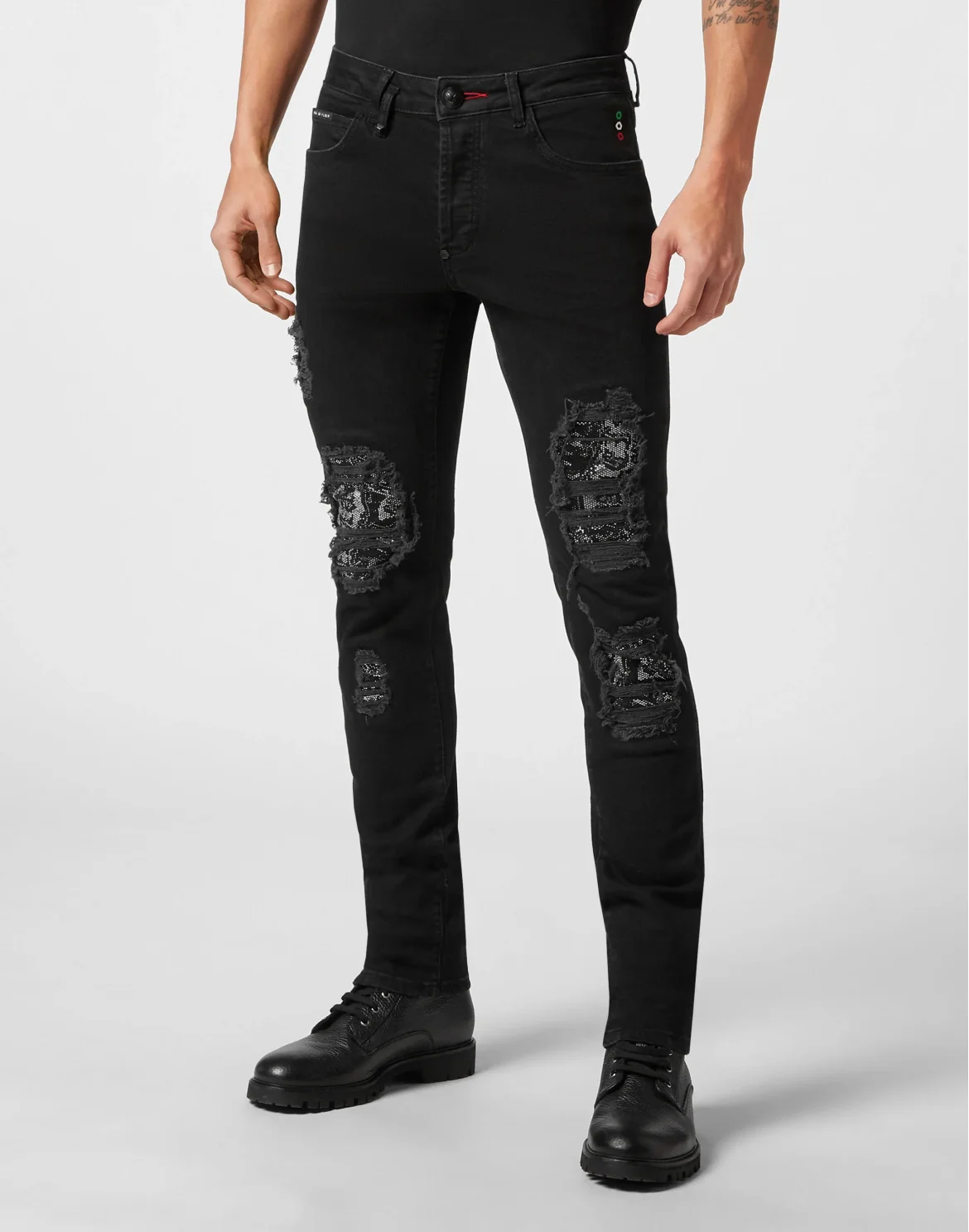 Denim Trousers Super Straight Cut Fit Paisley, цвет: Черный