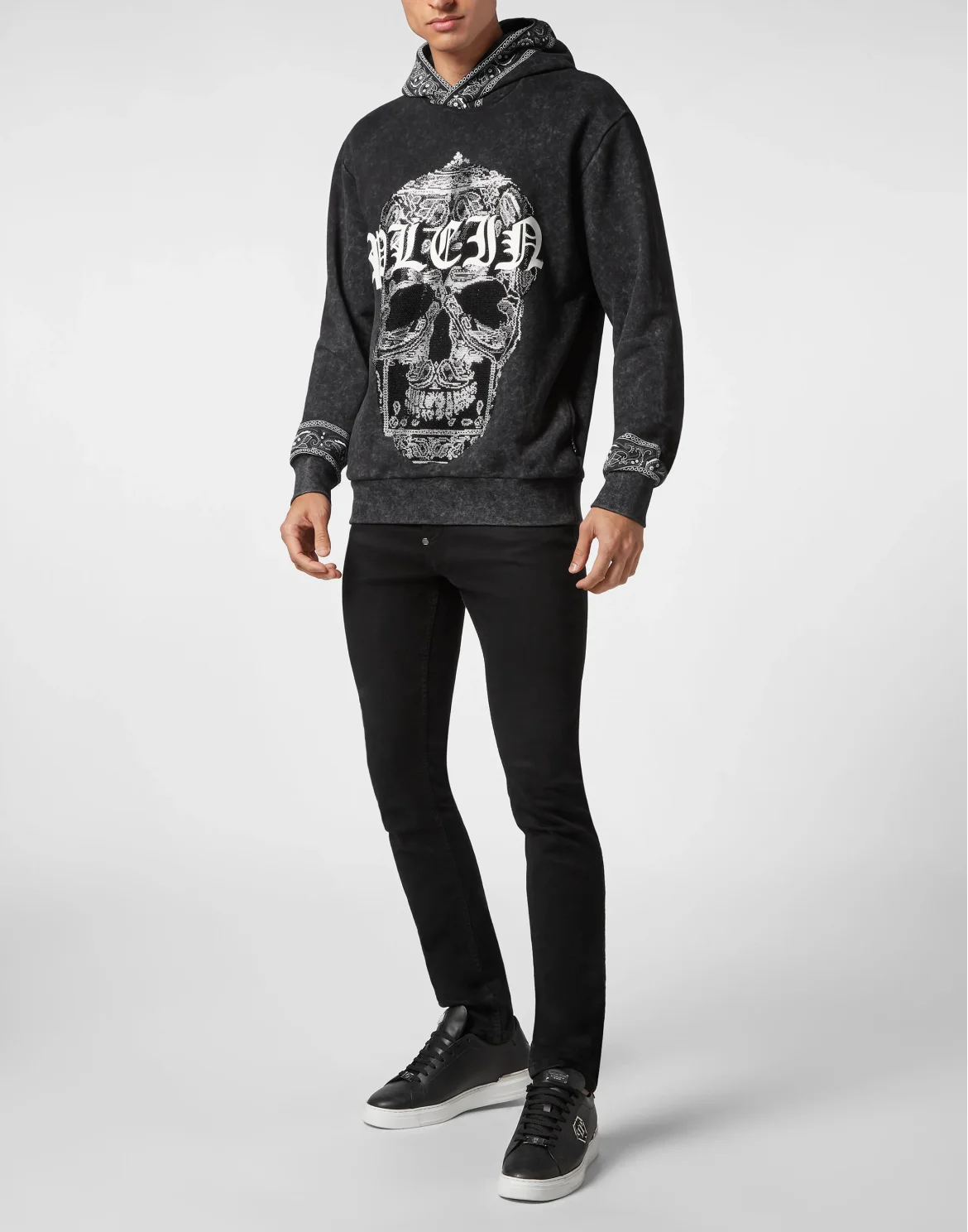 Washed Hoodie Sweatshirt Paisley Strass, цвет: Черный