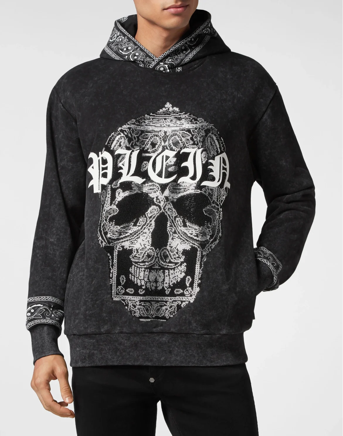 Washed Hoodie Sweatshirt Paisley Strass, цвет: Черный