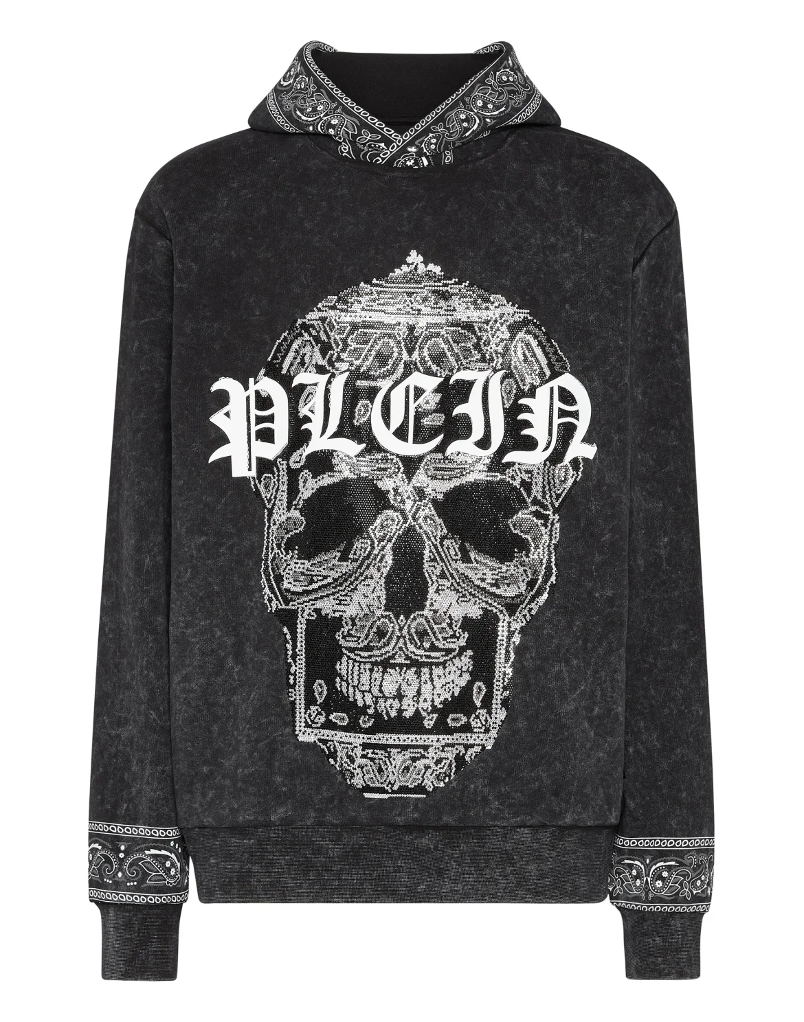 Washed Hoodie Sweatshirt Paisley Strass, цвет: Черный