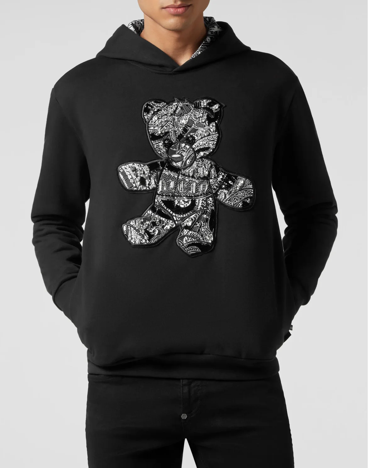 Hoodie Sweatshirt Paisley Teddy Bear, цвет: Черный