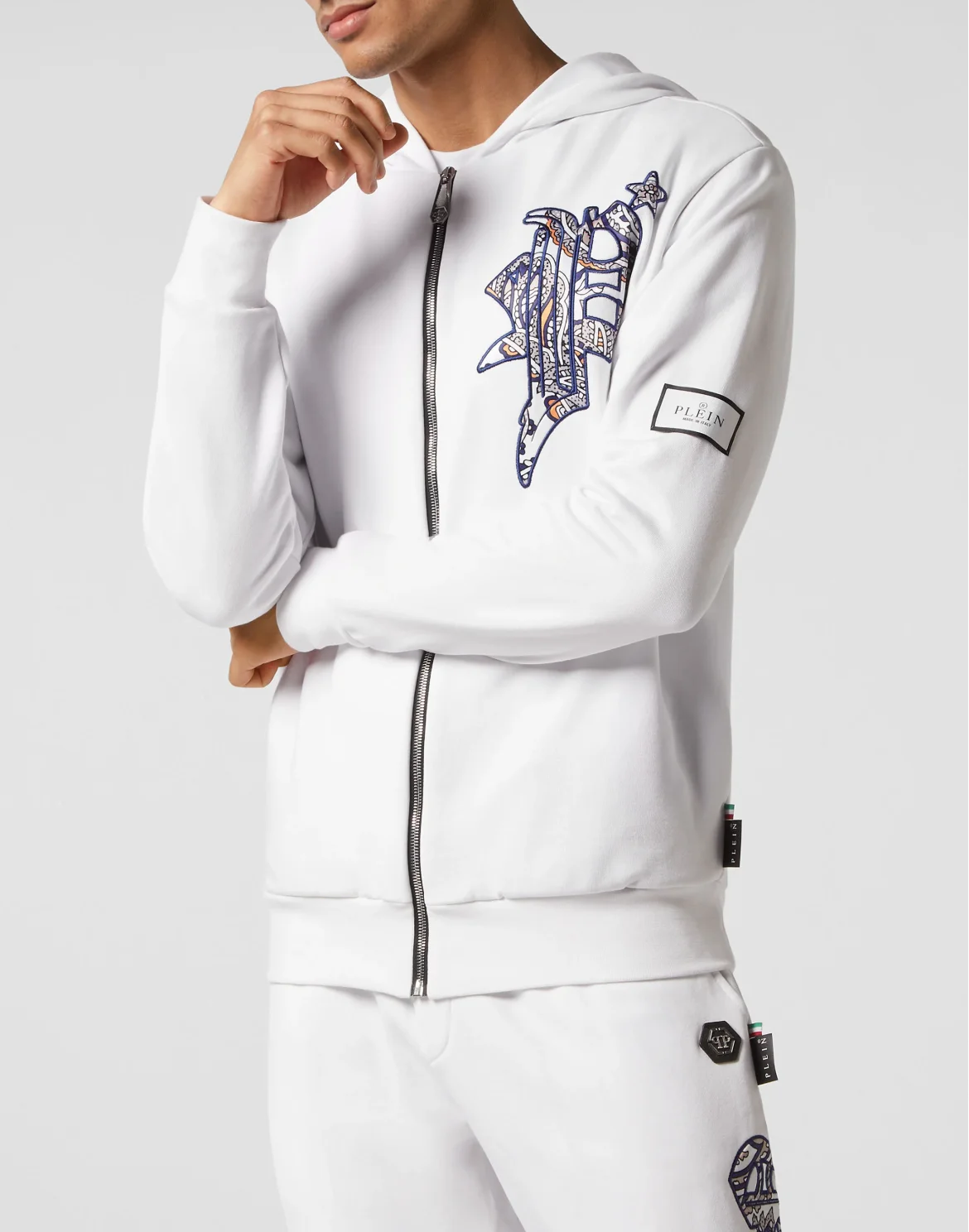 Satin Hoodie Sweatjacket Paisley Gothic Plein, цвет: Белый