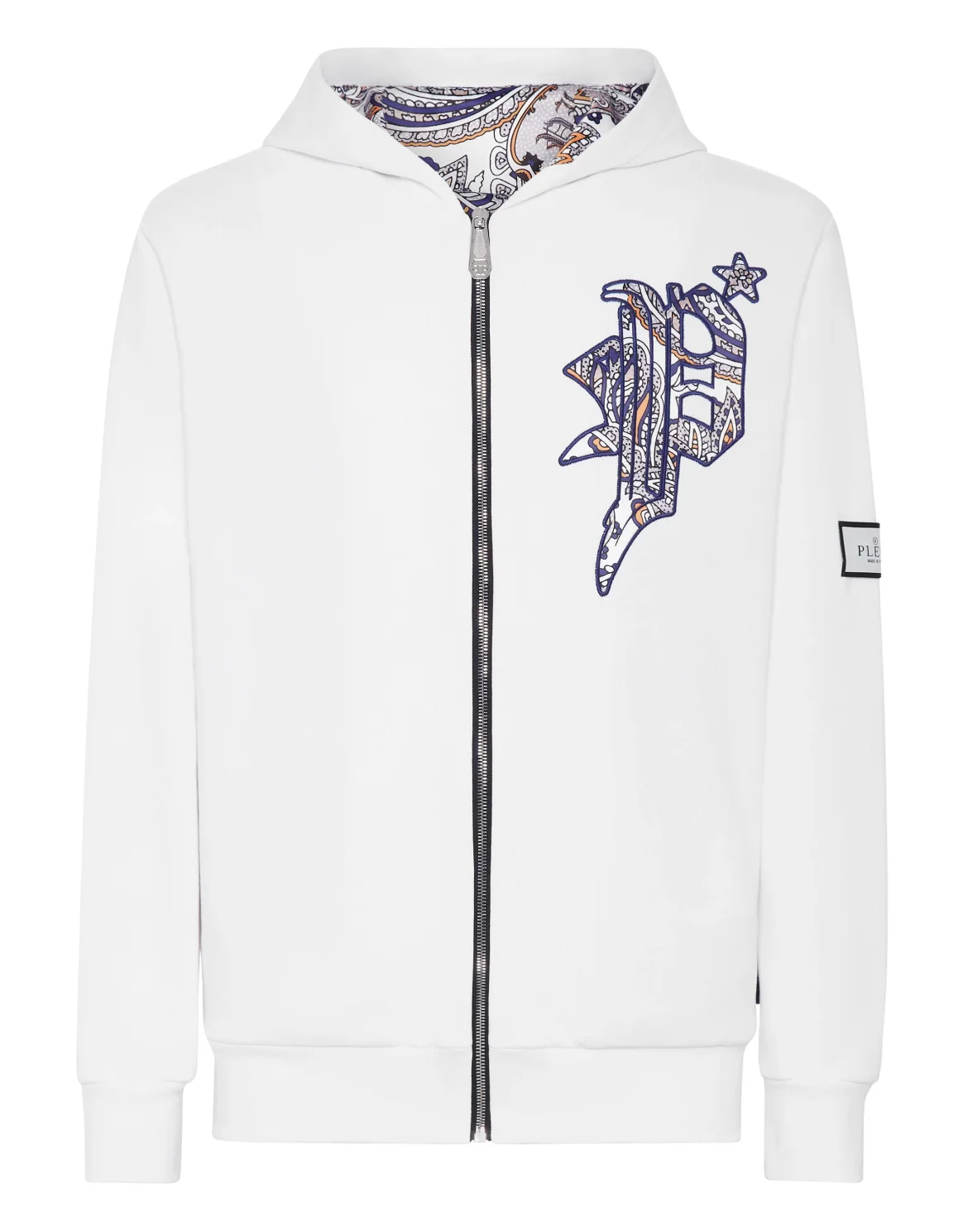 Satin Hoodie Sweatjacket Paisley Gothic Plein, цвет: Белый