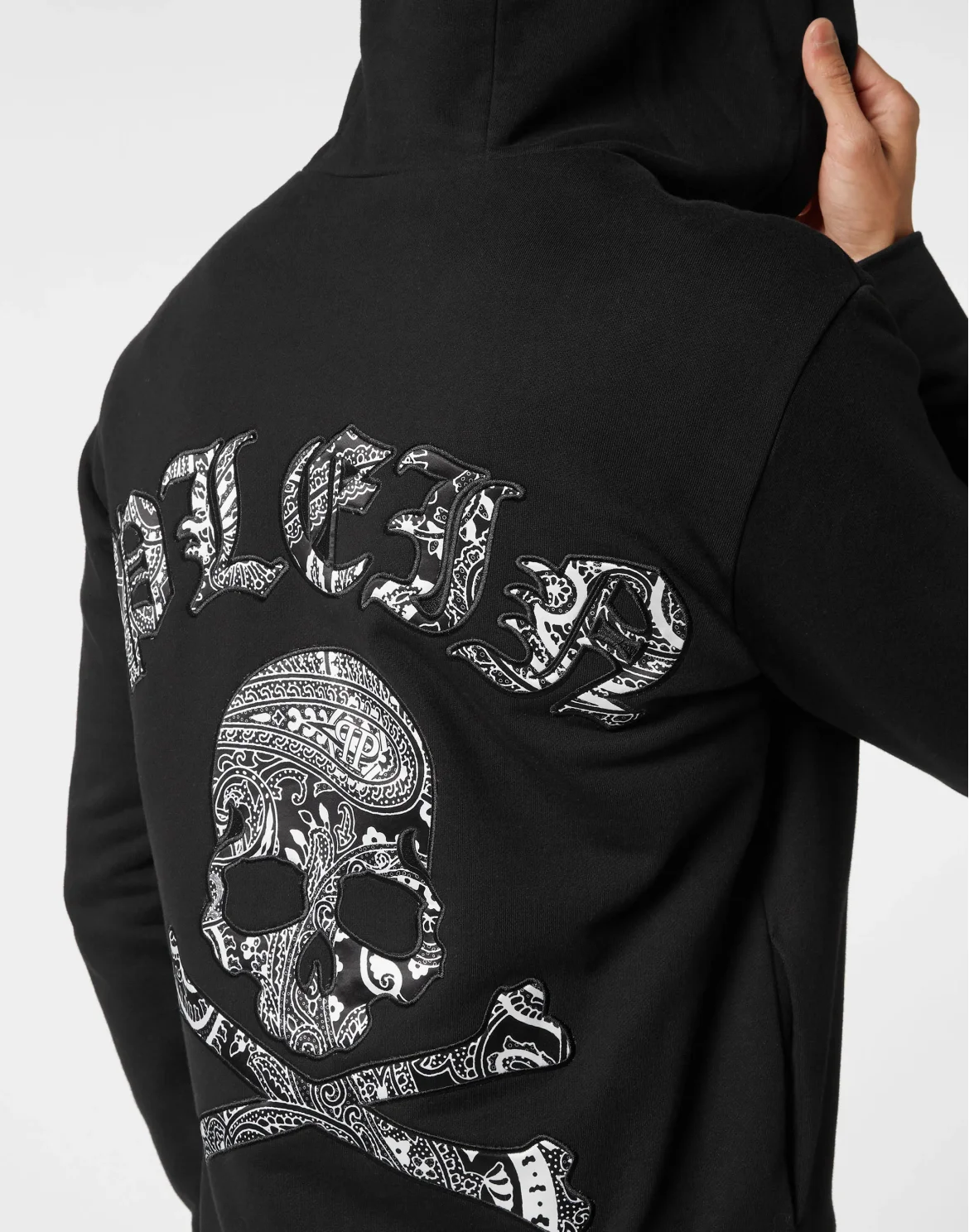 Satin Hoodie Sweatjacket Paisley Gothic Plein, цвет: Черный