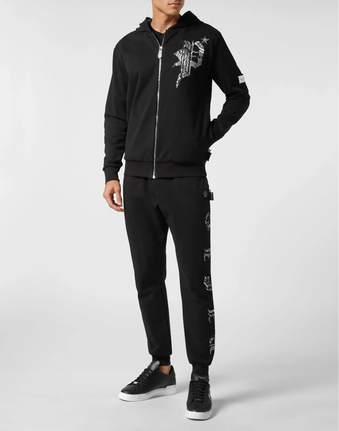 Satin Hoodie Sweatjacket Paisley Gothic Plein, цвет: Черный