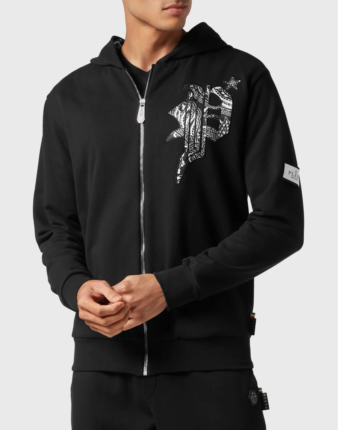 Satin Hoodie Sweatjacket Paisley Gothic Plein, цвет: Черный