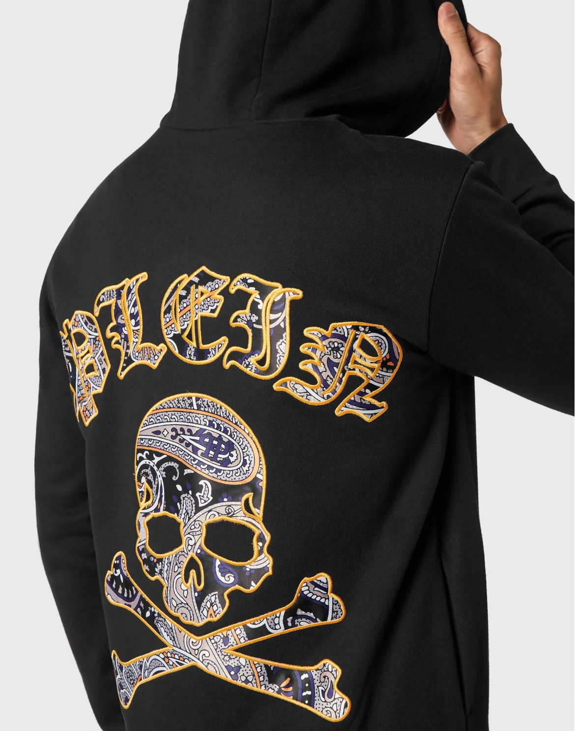 Satin Hoodie Sweatjacket Paisley Gothic Plein, цвет: Черный