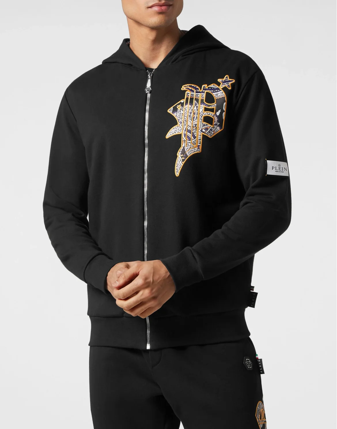 Satin Hoodie Sweatjacket Paisley Gothic Plein, цвет: Черный