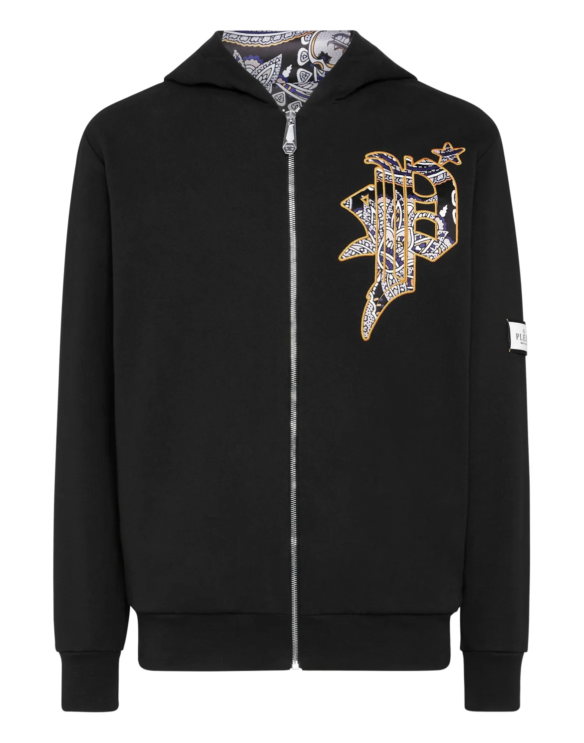Satin Hoodie Sweatjacket Paisley Gothic Plein, цвет: Черный