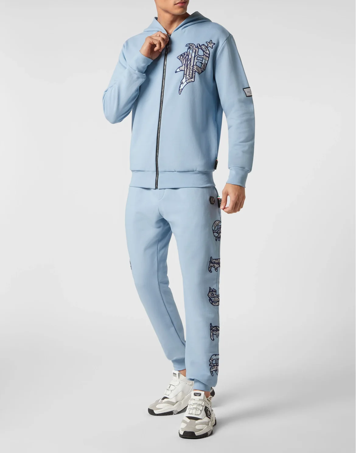 Satin Hoodie Sweatjacket Paisley Gothic Plein, цвет: Голубой