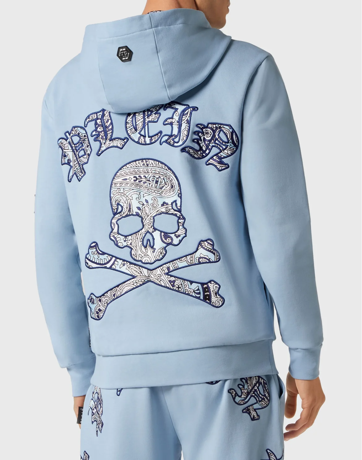 Satin Hoodie Sweatjacket Paisley Gothic Plein, цвет: Голубой