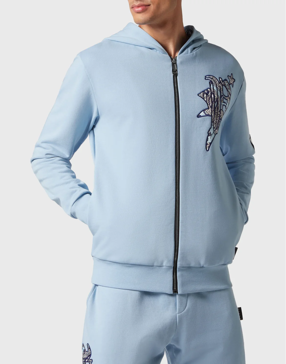 Satin Hoodie Sweatjacket Paisley Gothic Plein, цвет: Голубой