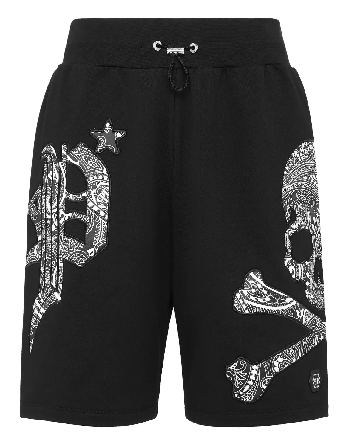 Satin Jogging Shorts Paisley Gothic Plein, цвет: Черный