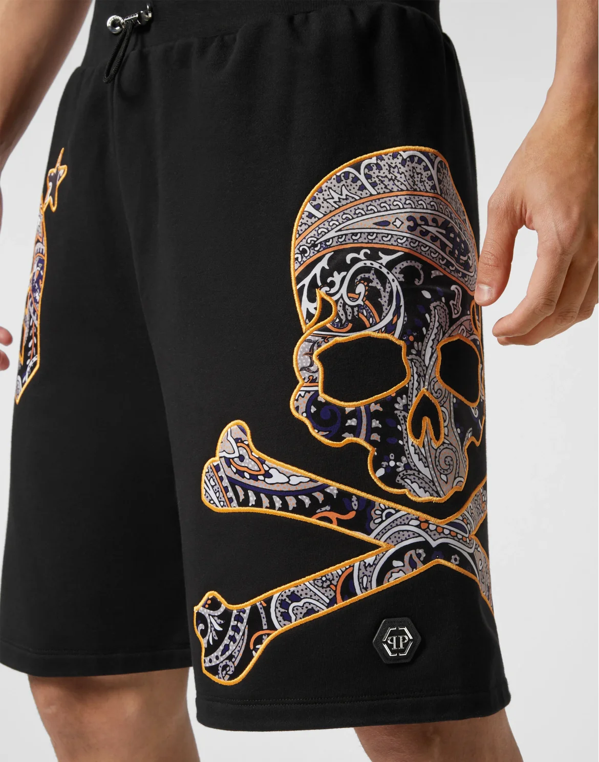 Satin Jogging Shorts Paisley Gothic Plein, цвет: Черный