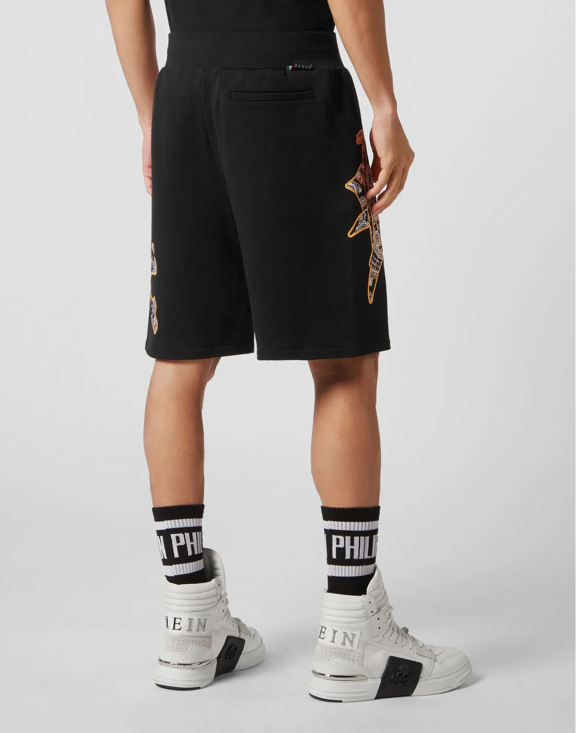 Satin Jogging Shorts Paisley Gothic Plein, цвет: Черный