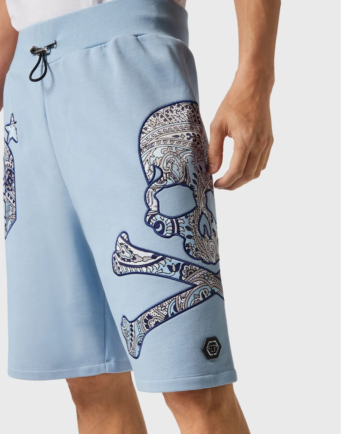 Satin Jogging Shorts Paisley Gothic Plein, цвет: Голубой