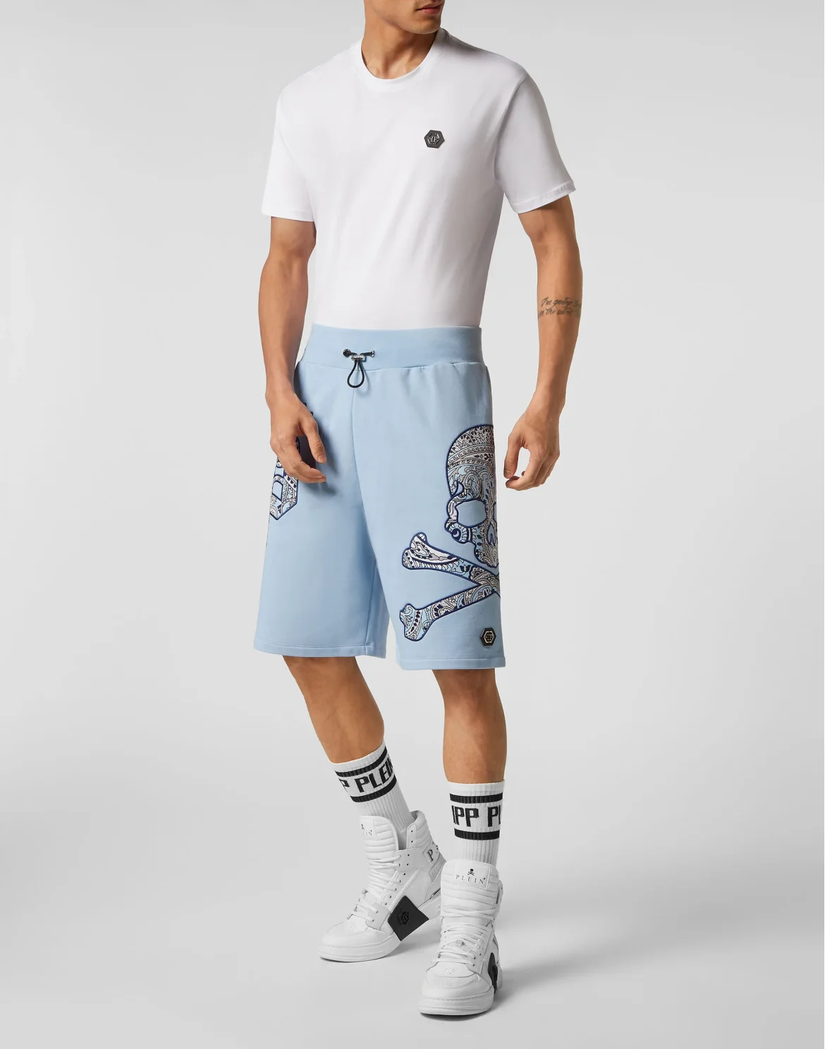 Satin Jogging Shorts Paisley Gothic Plein, цвет: Голубой