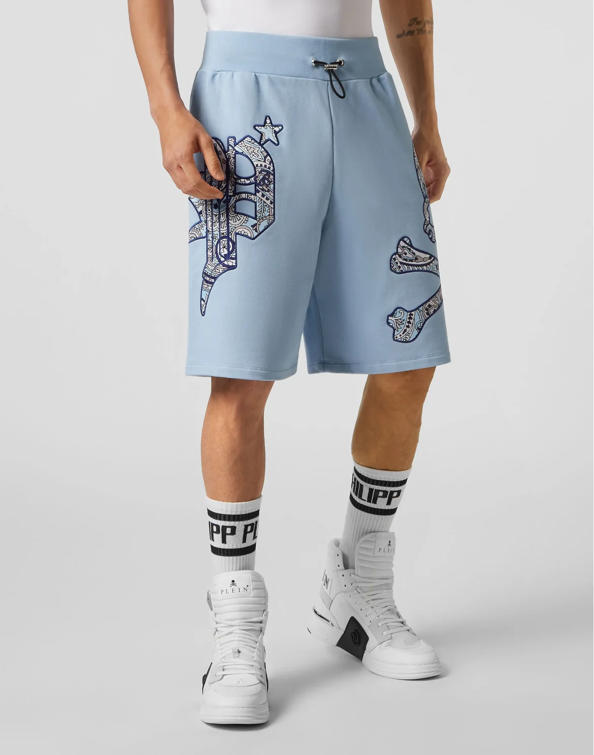 Satin Jogging Shorts Paisley Gothic Plein, цвет: Голубой