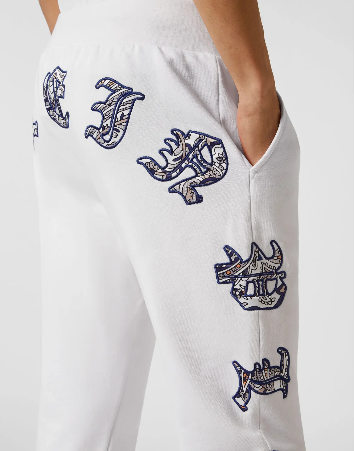 Satin Jogging Trousers Paisley Gothic Plein, цвет: Белый