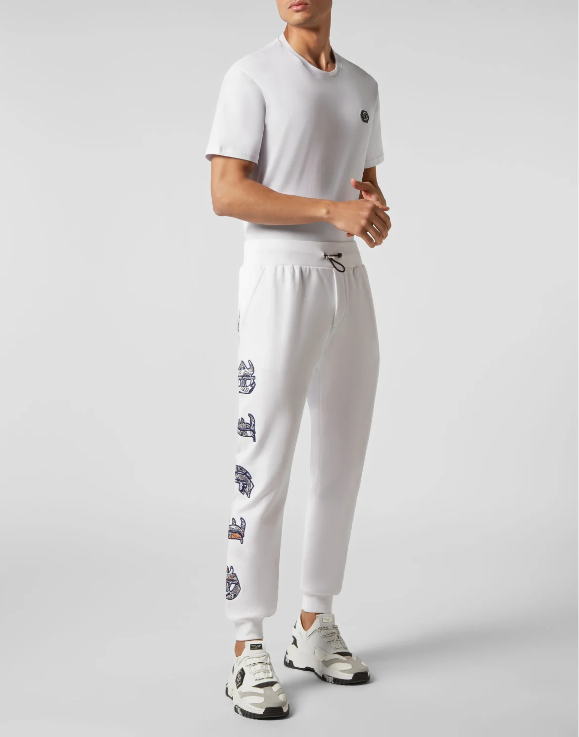 Satin Jogging Trousers Paisley Gothic Plein, цвет: Белый