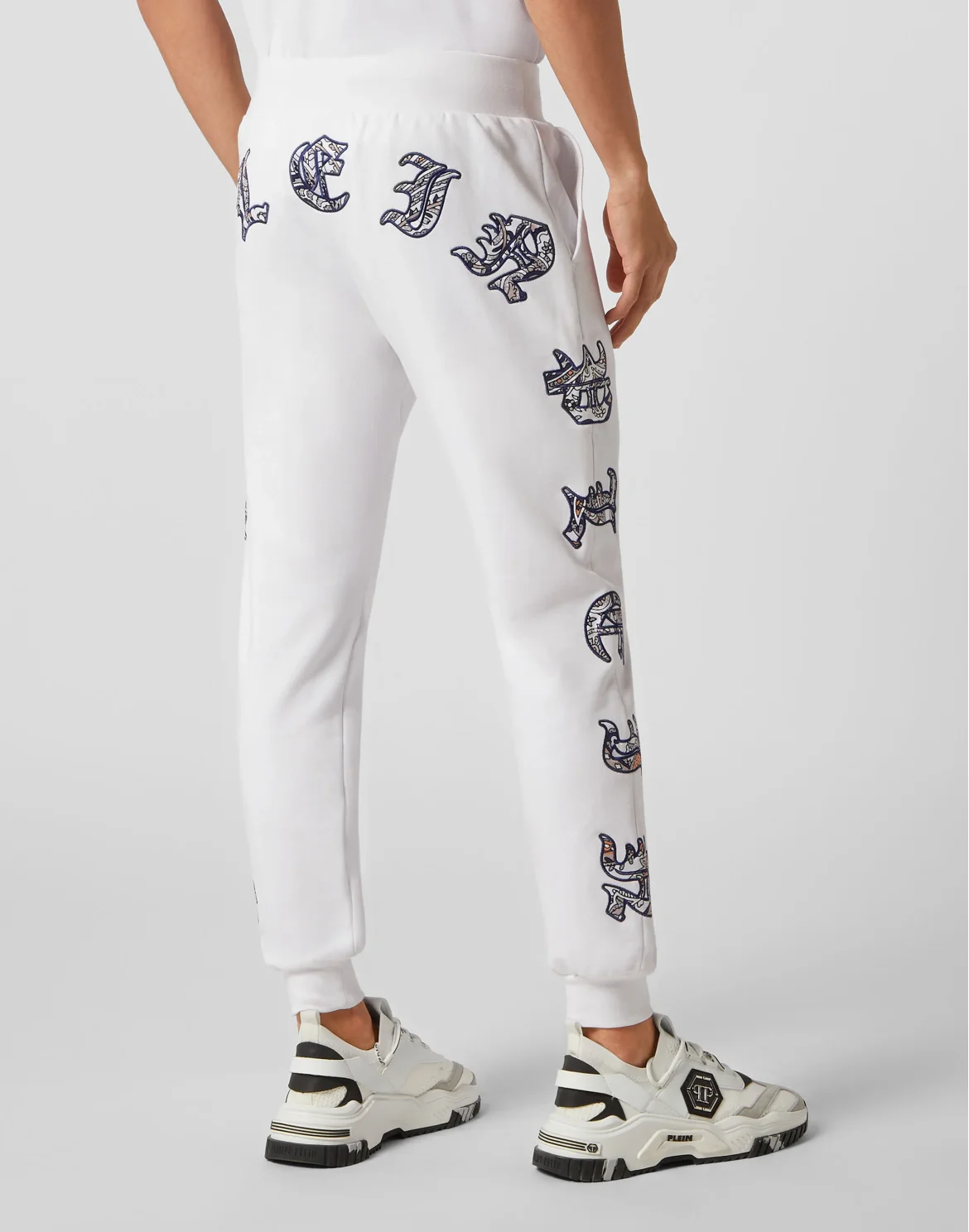 Satin Jogging Trousers Paisley Gothic Plein, цвет: Белый
