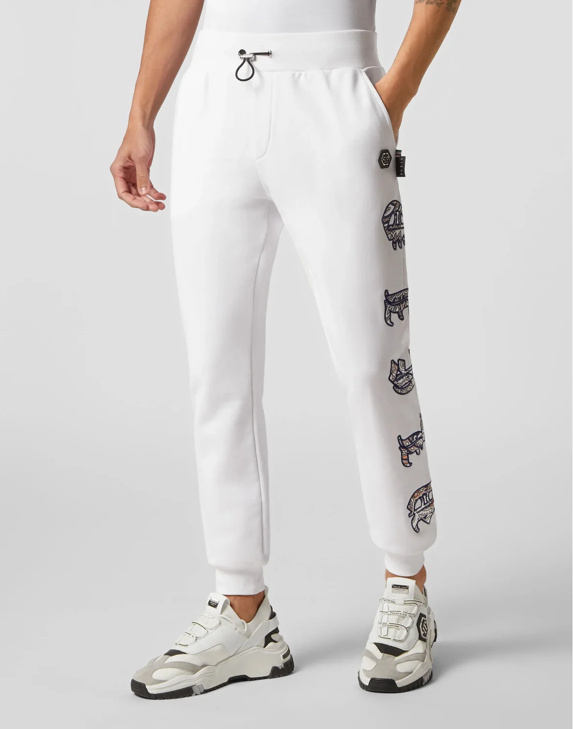 Satin Jogging Trousers Paisley Gothic Plein, цвет: Белый