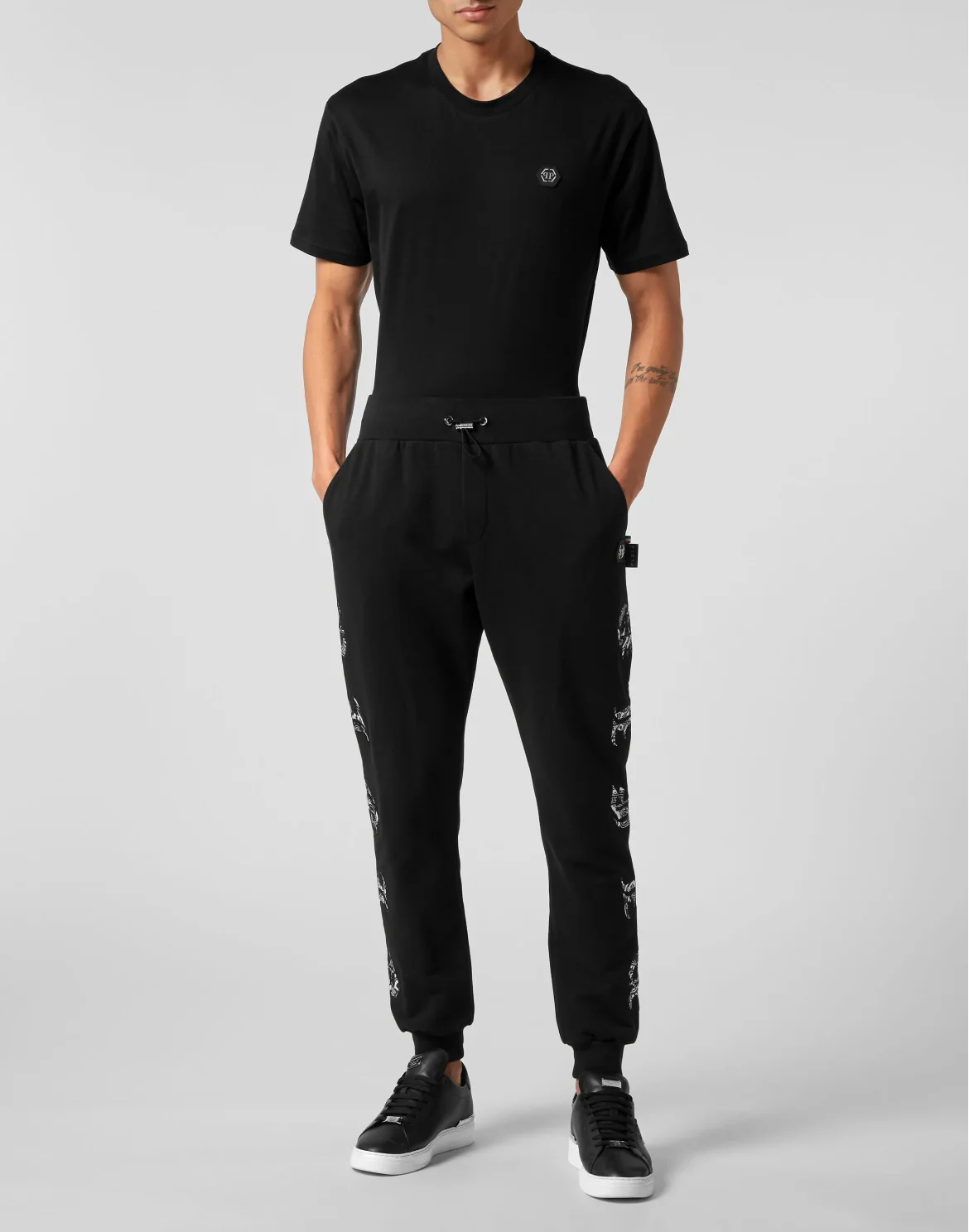 Satin Jogging Trousers Paisley Gothic Plein, цвет: Черный