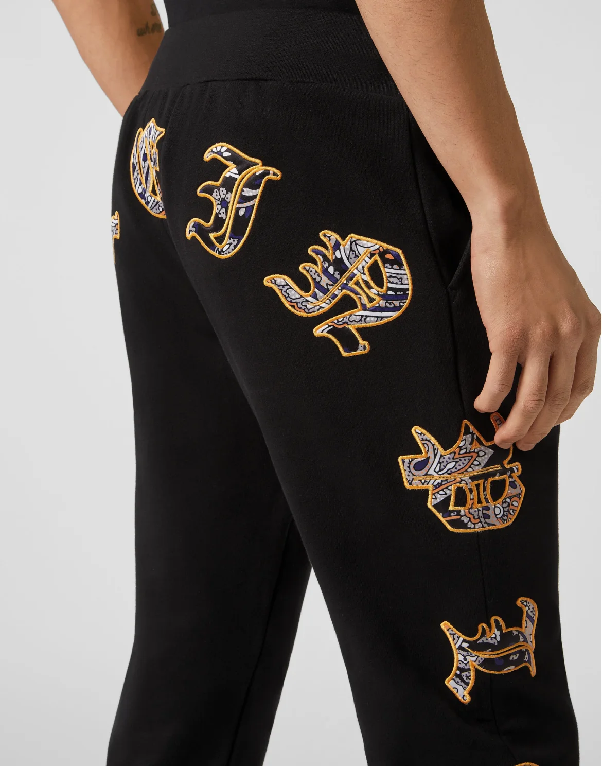 Satin Jogging Trousers Paisley Gothic Plein, цвет: Черный