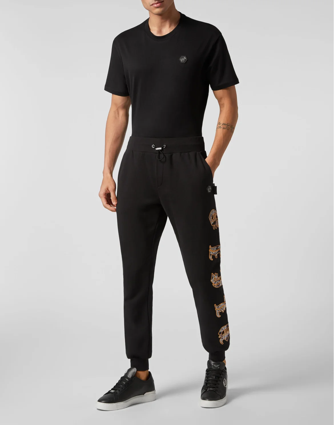 Satin Jogging Trousers Paisley Gothic Plein, цвет: Черный
