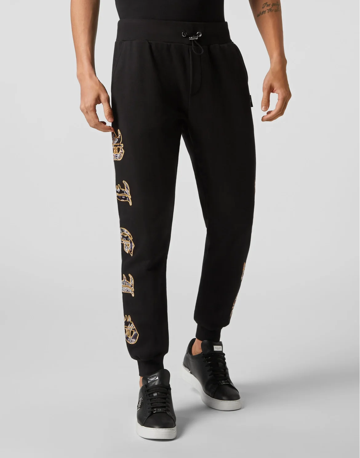 Satin Jogging Trousers Paisley Gothic Plein, цвет: Черный