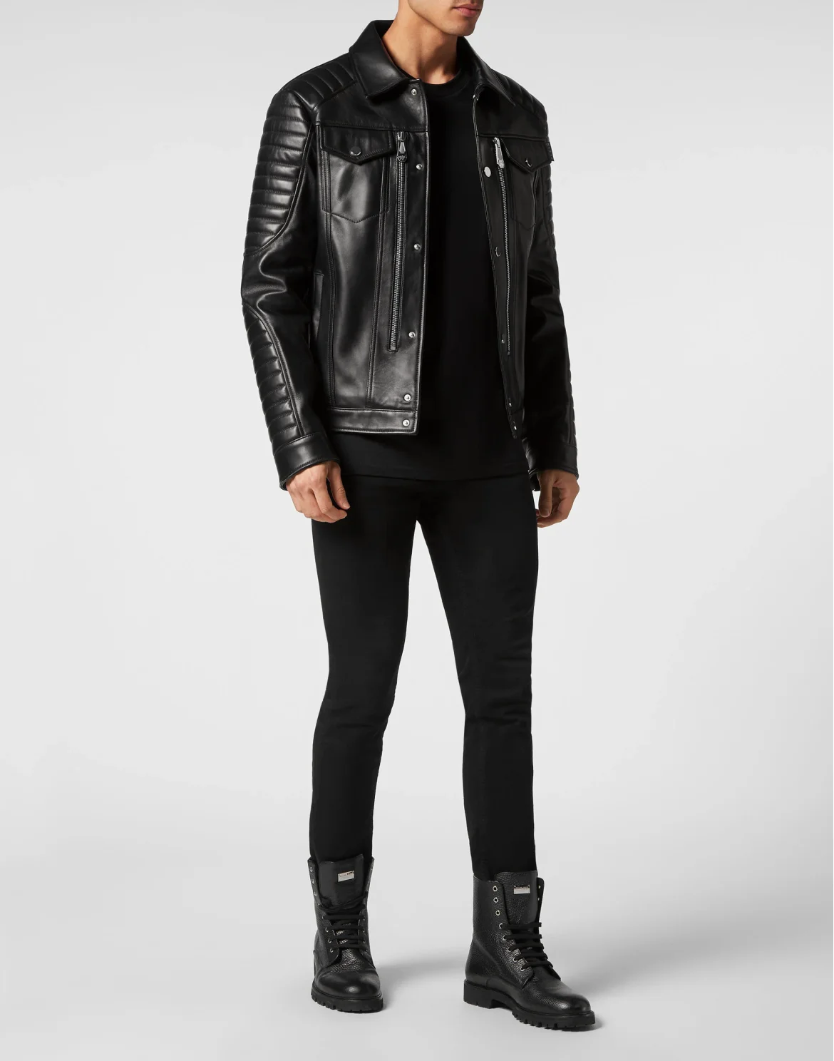 Leather Moto Jacket Iconic Plein, цвет: Черный