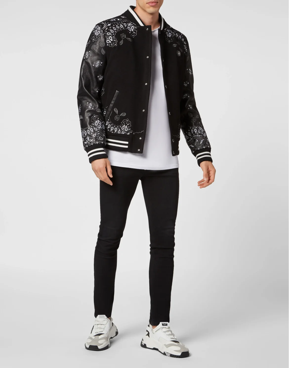Wool and Leather Bomber Paisley Foulard, цвет: Черный