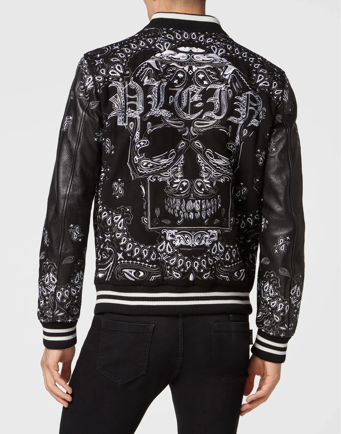 Wool and Leather Bomber Paisley Foulard, цвет: Черный