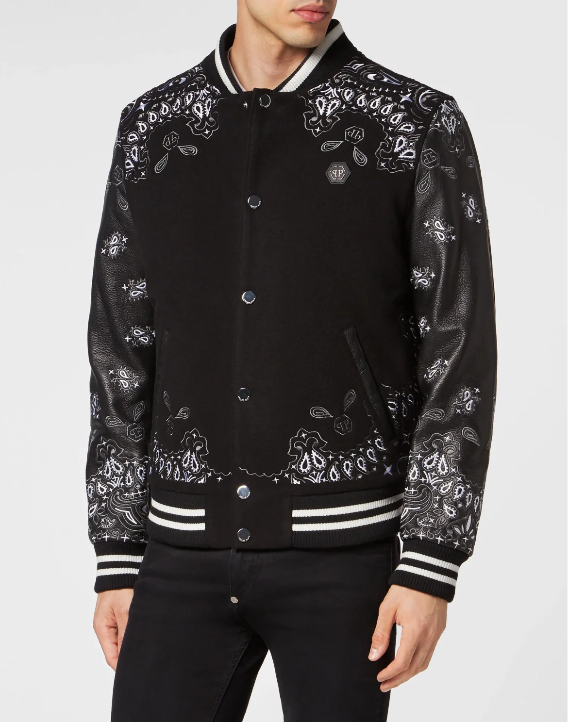 Wool and Leather Bomber Paisley Foulard, цвет: Черный
