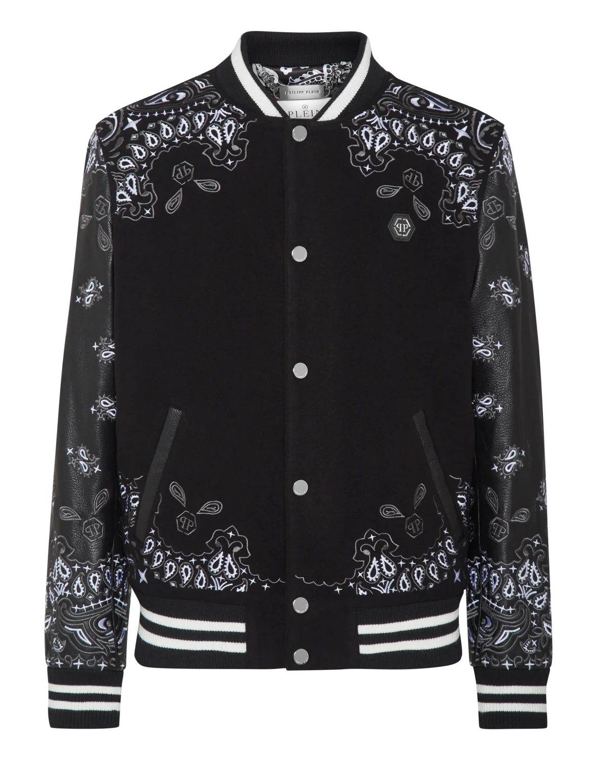 Wool and Leather Bomber Paisley Foulard, цвет: Черный