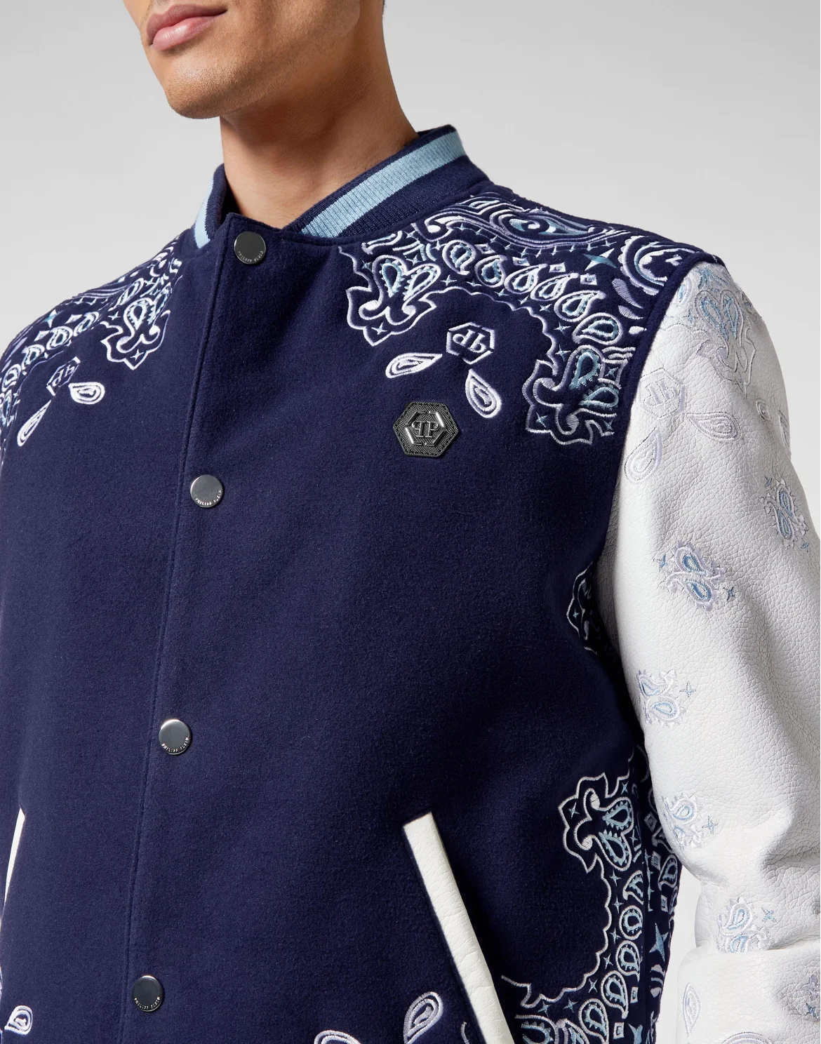 Wool and Leather Bomber Paisley Foulard, цвет: Синий