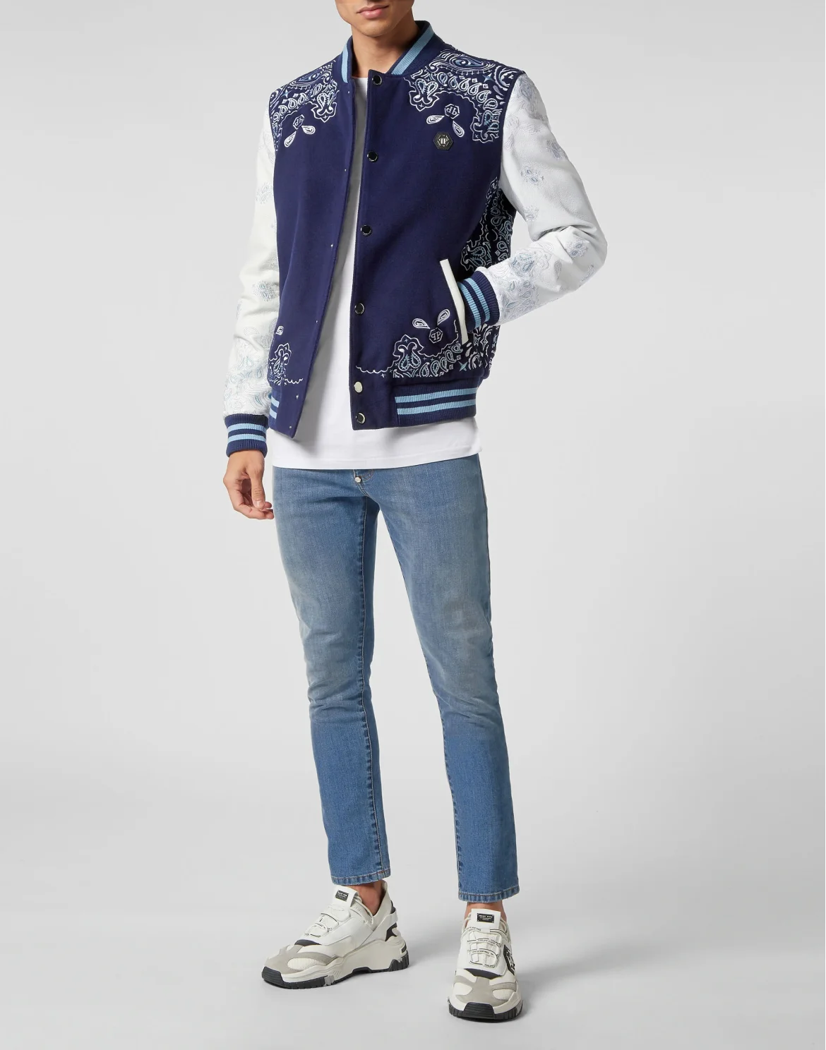 Wool and Leather Bomber Paisley Foulard, цвет: Синий