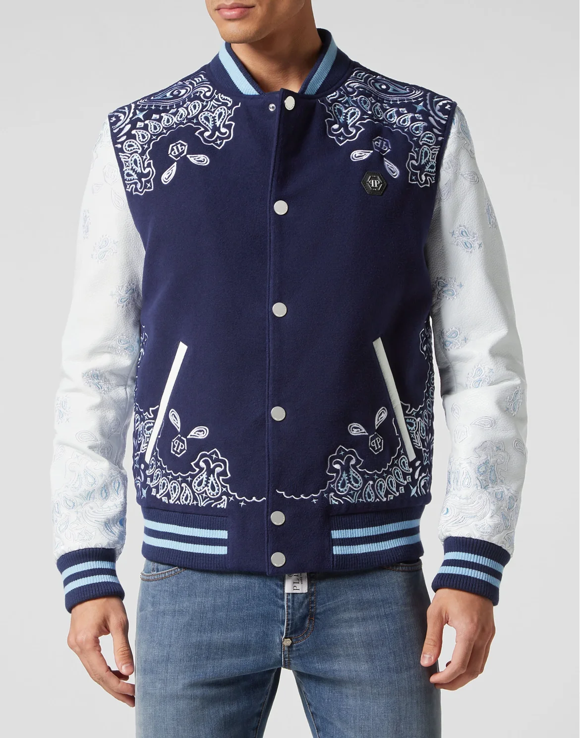 Wool and Leather Bomber Paisley Foulard, цвет: Синий