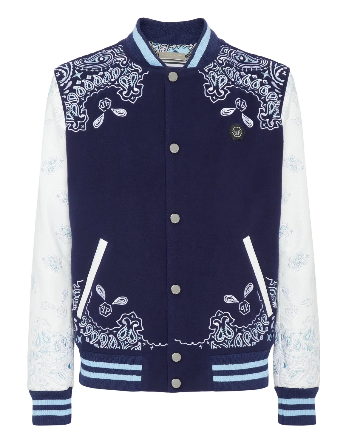 Wool and Leather Bomber Paisley Foulard, цвет: Синий